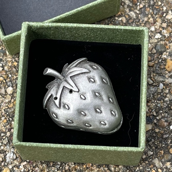 Ms Dee Jewelry - Vintage Pewter Strawberry Trinket Box Signed M. Dee Collectible #8-B